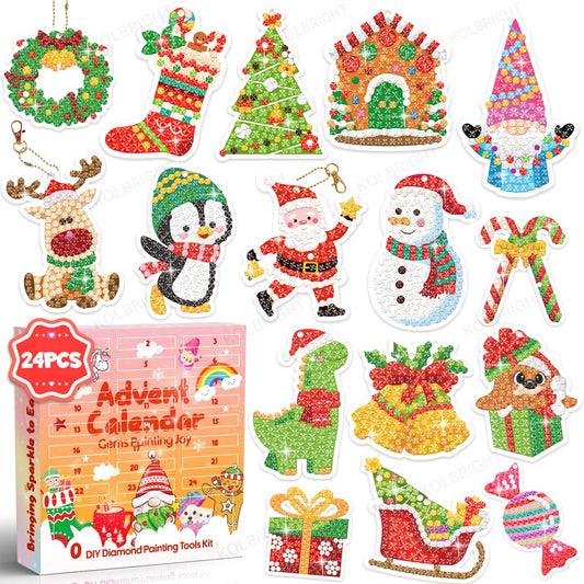 Diamond Painting Advent Calendar 2024 Girls Adult Women 24pcs Diamond Art Keychains by Numbers DIY Gem Arts and Crafts for Girls Ages 4-8 8-12